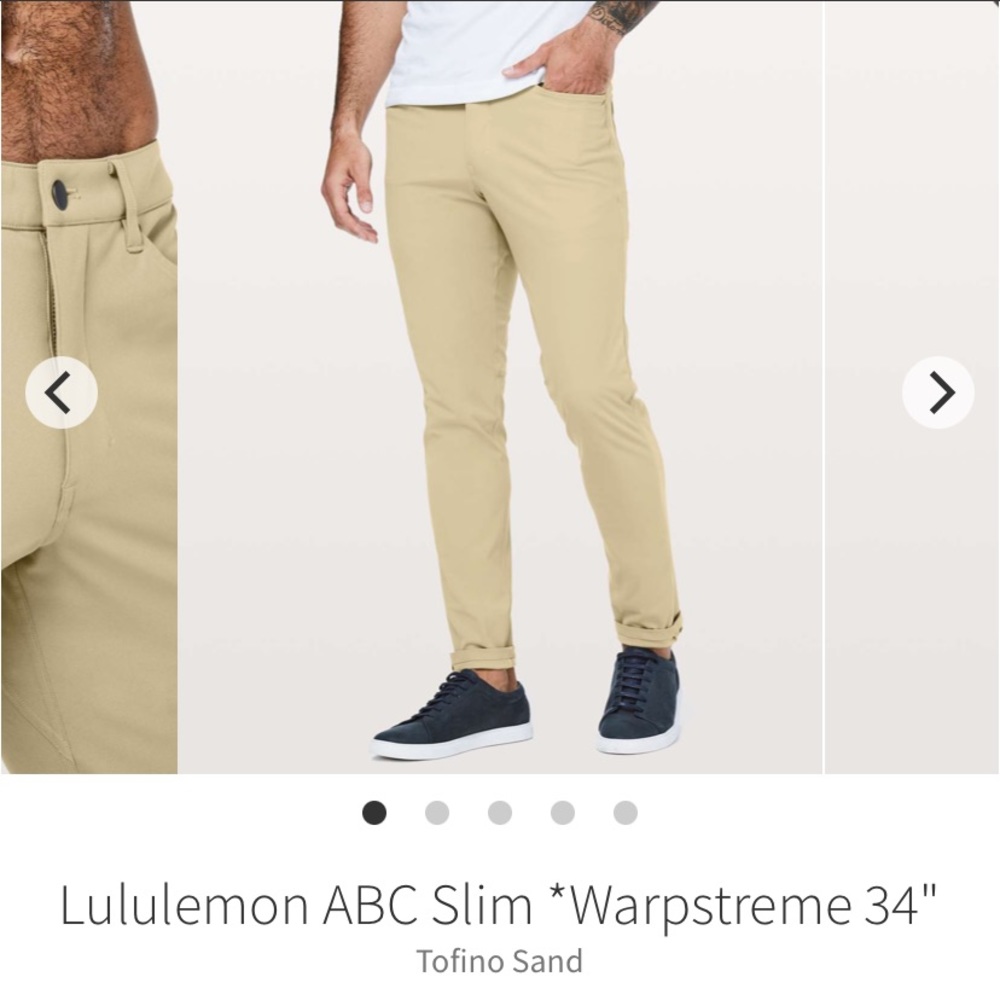 Lululemon ABC Slim Warpstreme 34" Waist, 31" Long Tofino Sand
